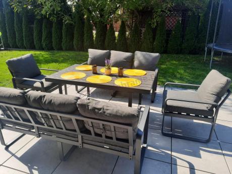 Komplet mebli tarasowych dla 8 osób - 2 sofy, 2 fotele i wysoki stół 160cm - Panaon Grande DG