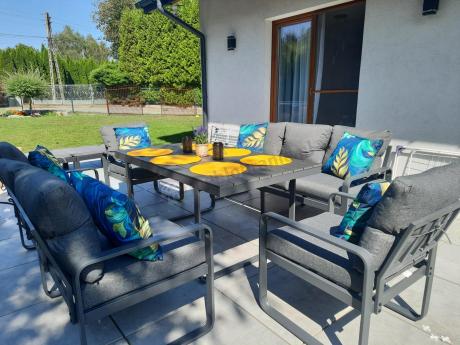 Komplet mebli tarasowych dla 8 osób - 2 sofy, 2 fotele i wysoki stół 160cm - Panaon Grande DG