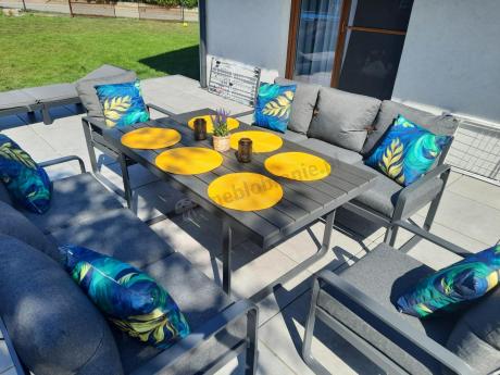 Komplet mebli tarasowych dla 8 osób - 2 sofy, 2 fotele i wysoki stół 160cm - Panaon Grande DG