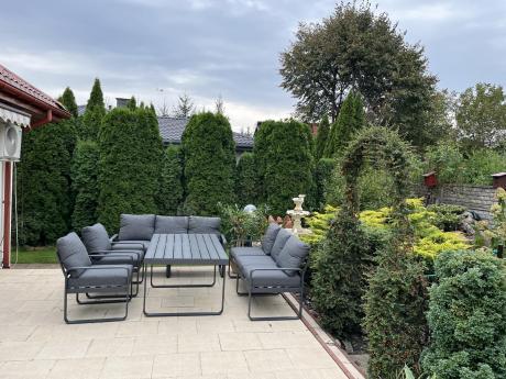 Komplet mebli tarasowych dla 8 osób - 2 sofy, 2 fotele i wysoki stół 160cm - Panaon Grande DG