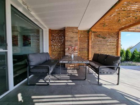 Komplet mebli tarasowych dla 8 osób - 2 sofy, 2 fotele i wysoki stół 160cm - Panaon Grande DG