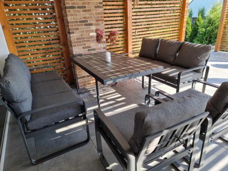 Komplet mebli tarasowych dla 8 osób - 2 sofy, 2 fotele i wysoki stół 160cm - Panaon Grande DG