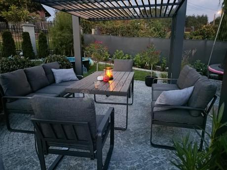 Komplet mebli tarasowych dla 8 osób - 2 sofy, 2 fotele i wysoki stół 160cm - Panaon Grande DG