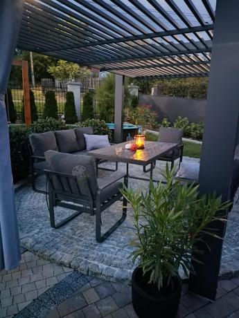 Komplet mebli tarasowych dla 8 osób - 2 sofy, 2 fotele i wysoki stół 160cm - Panaon Grande DG