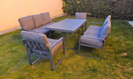 Komplet mebli tarasowych dla 8 osób - 2 sofy, 2 fotele i wysoki stół 160cm - Panaon Grande DG