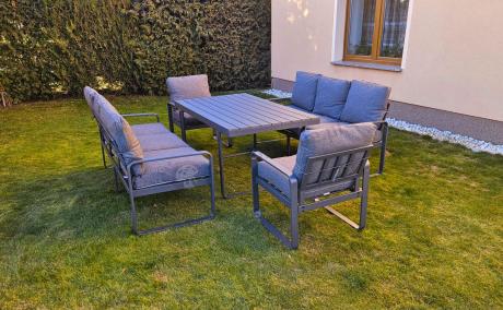 Komplet mebli tarasowych dla 8 osób - 2 sofy, 2 fotele i wysoki stół 160cm - Panaon Grande DG