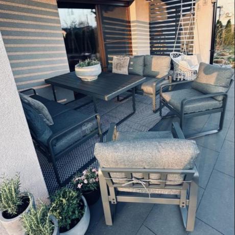 Komplet mebli tarasowych dla 8 osób - 2 sofy, 2 fotele i wysoki stół 160cm - Panaon Grande DG