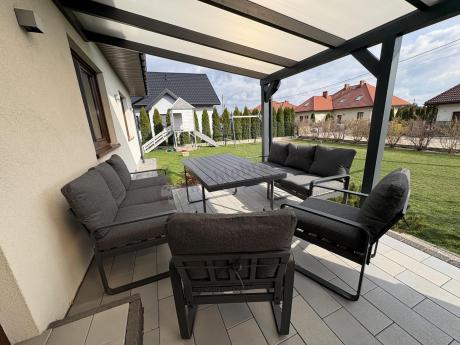 Komplet mebli tarasowych dla 8 osób - 2 sofy, 2 fotele i wysoki stół 160cm - Panaon Grande DG