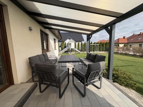 Komplet mebli tarasowych dla 8 osób - 2 sofy, 2 fotele i wysoki stół 160cm - Panaon Grande DG