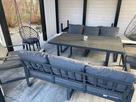 Komplet mebli tarasowych dla 8 osób - 2 sofy, 2 fotele i wysoki stół 160cm - Panaon Grande DG