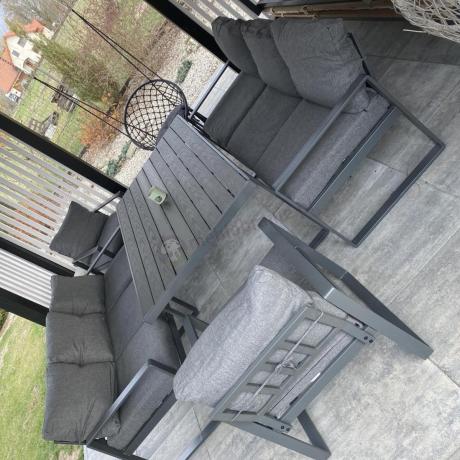 Komplet mebli tarasowych dla 8 osób - 2 sofy, 2 fotele i wysoki stół 160cm - Panaon Grande DG