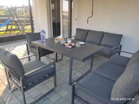 Komplet mebli tarasowych dla 8 osób - 2 sofy, 2 fotele i wysoki stół 160cm - Panaon Grande DG