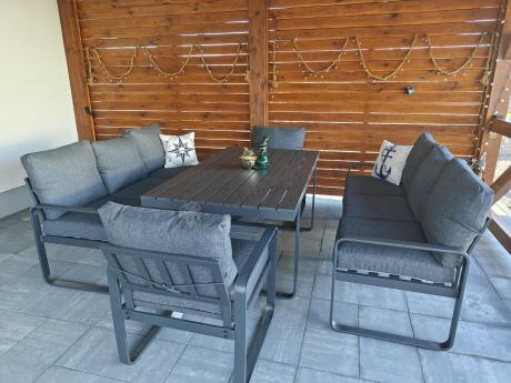 Komplet mebli tarasowych dla 8 osób - 2 sofy, 2 fotele i wysoki stół 160cm - Panaon Grande DG