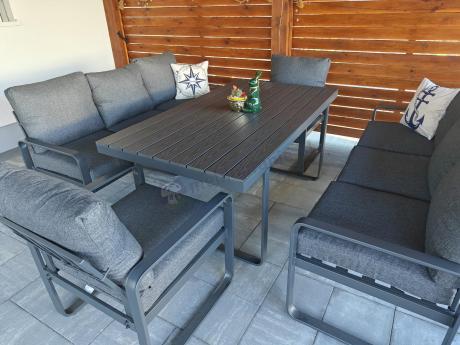 Komplet mebli tarasowych dla 8 osób - 2 sofy, 2 fotele i wysoki stół 160cm - Panaon Grande DG