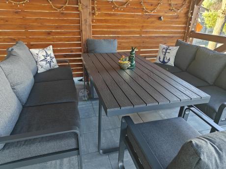 Komplet mebli tarasowych dla 8 osób - 2 sofy, 2 fotele i wysoki stół 160cm - Panaon Grande DG