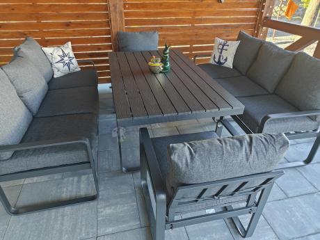 Komplet mebli tarasowych dla 8 osób - 2 sofy, 2 fotele i wysoki stół 160cm - Panaon Grande DG