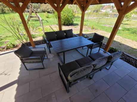 Komplet mebli tarasowych dla 8 osób - 2 sofy, 2 fotele i wysoki stół 160cm - Panaon Grande DG