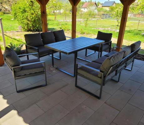 Komplet mebli tarasowych dla 8 osób - 2 sofy, 2 fotele i wysoki stół 160cm - Panaon Grande DG