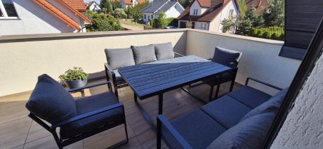 Komplet mebli tarasowych dla 8 osób - 2 sofy, 2 fotele i wysoki stół 160cm - Panaon Grande DG