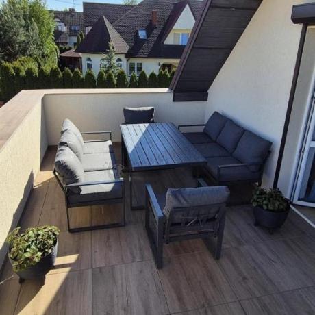 Komplet mebli tarasowych dla 8 osób - 2 sofy, 2 fotele i wysoki stół 160cm - Panaon Grande DG