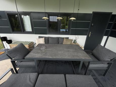 Komplet mebli tarasowych dla 8 osób - 2 sofy, 2 fotele i wysoki stół ceramiczny 160cm - Panaon Grande Elite DG