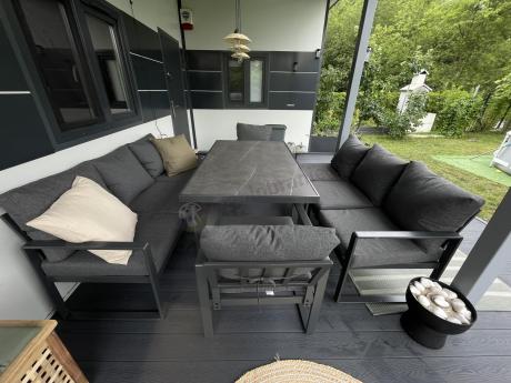 Komplet mebli tarasowych dla 8 osób - 2 sofy, 2 fotele i wysoki stół ceramiczny 160cm - Panaon Grande Elite DG