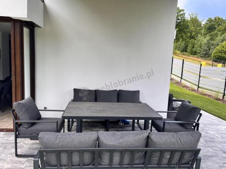 Komplet mebli tarasowych dla 8 osób - 2 sofy, 2 fotele i wysoki stół ceramiczny 160cm - Panaon Grande Elite DG