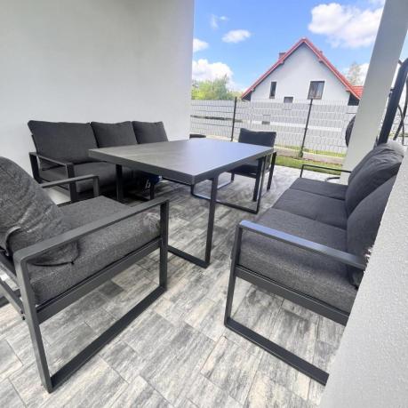 Komplet mebli tarasowych dla 8 osób - 2 sofy, 2 fotele i wysoki stół ceramiczny 160cm - Panaon Grande Elite DG