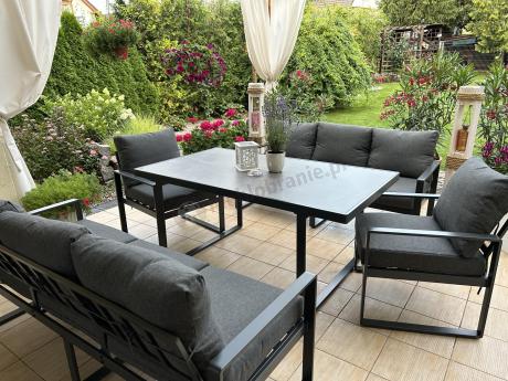 Komplet mebli tarasowych dla 8 osób - 2 sofy, 2 fotele i wysoki stół ceramiczny 160cm - Panaon Grande Elite DG