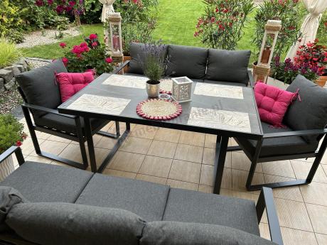 Komplet mebli tarasowych dla 8 osób - 2 sofy, 2 fotele i wysoki stół ceramiczny 160cm - Panaon Grande Elite DG