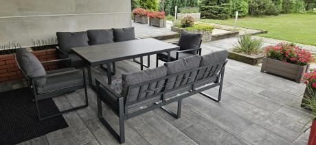 Komplet mebli tarasowych dla 8 osób - 2 sofy, 2 fotele i wysoki stół ceramiczny 160cm - Panaon Grande Elite DG