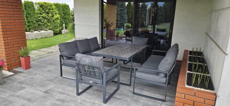 Komplet mebli tarasowych dla 8 osób - 2 sofy, 2 fotele i wysoki stół ceramiczny 160cm - Panaon Grande Elite DG