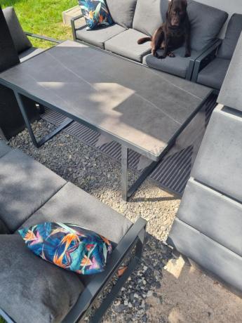 Komplet mebli tarasowych dla 8 osób - 2 sofy, 2 fotele i wysoki stół ceramiczny 160cm - Panaon Grande Elite DG