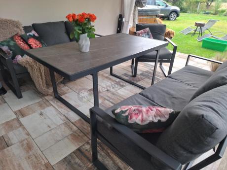 Komplet mebli tarasowych dla 8 osób - 2 sofy, 2 fotele i wysoki stół ceramiczny 160cm - Panaon Grande Elite DG