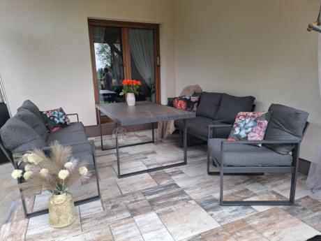 Komplet mebli tarasowych dla 8 osób - 2 sofy, 2 fotele i wysoki stół ceramiczny 160cm - Panaon Grande Elite DG