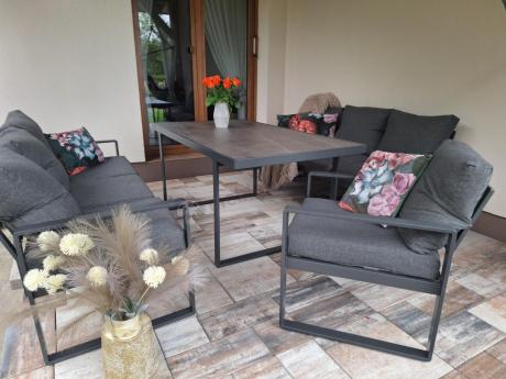 Komplet mebli tarasowych dla 8 osób - 2 sofy, 2 fotele i wysoki stół ceramiczny 160cm - Panaon Grande Elite DG