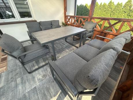 Komplet mebli tarasowych dla 8 osób - 2 sofy, 2 fotele i wysoki stół ceramiczny 160cm - Panaon Grande Elite DG