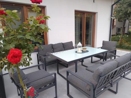 Komplet mebli tarasowych dla 8 osób - 2 sofy, 2 fotele i wysoki stół ceramiczny 160cm - Panaon Grande Elite DG