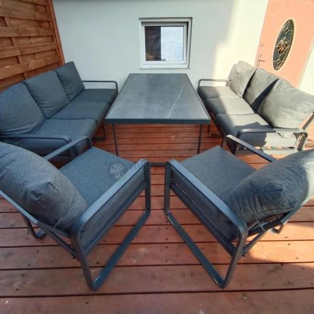 Komplet mebli tarasowych dla 8 osób - 2 sofy, 2 fotele i wysoki stół ceramiczny 160cm - Panaon Grande Elite DG
