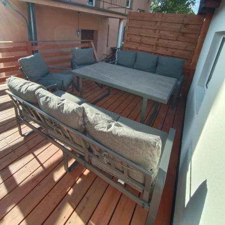 Komplet mebli tarasowych dla 8 osób - 2 sofy, 2 fotele i wysoki stół ceramiczny 160cm - Panaon Grande Elite DG