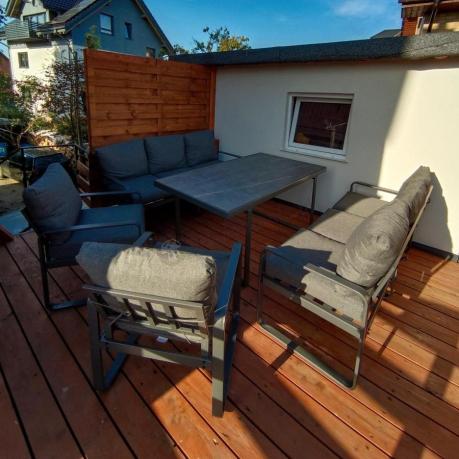 Komplet mebli tarasowych dla 8 osób - 2 sofy, 2 fotele i wysoki stół ceramiczny 160cm - Panaon Grande Elite DG