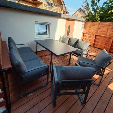 Komplet mebli tarasowych dla 8 osób - 2 sofy, 2 fotele i wysoki stół ceramiczny 160cm - Panaon Grande Elite DG