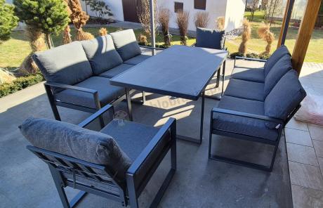 Komplet mebli tarasowych dla 8 osób - 2 sofy, 2 fotele i wysoki stół ceramiczny 160cm - Panaon Grande Elite DG