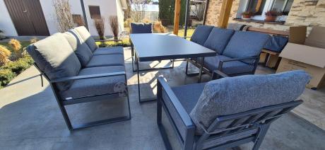 Komplet mebli tarasowych dla 8 osób - 2 sofy, 2 fotele i wysoki stół ceramiczny 160cm - Panaon Grande Elite DG