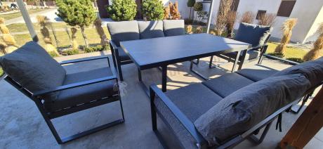 Komplet mebli tarasowych dla 8 osób - 2 sofy, 2 fotele i wysoki stół ceramiczny 160cm - Panaon Grande Elite DG