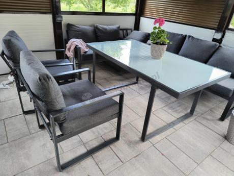 Komplet mebli tarasowych dla 8 osób - 2 sofy, 2 fotele i wysoki stół ceramiczny 160cm - Panaon Grande Elite DG