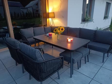 Komplet mebli tarasowych z narożnikiem, fotelami i pufami Postigo Corner XXL Dark Grey