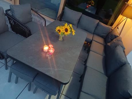 Komplet mebli tarasowych z narożnikiem, fotelami i pufami Postigo Corner XXL Dark Grey