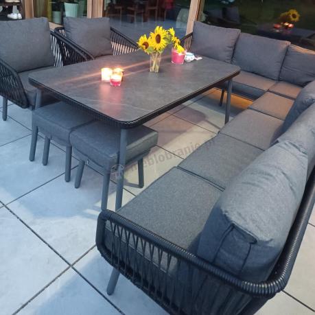 Komplet mebli tarasowych z narożnikiem, fotelami i pufami Postigo Corner XXL Dark Grey