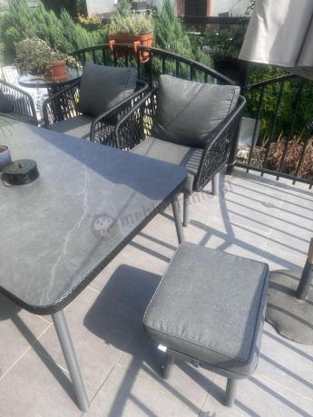 Komplet mebli tarasowych z narożnikiem, fotelami i pufami Postigo Corner XXL Dark Grey